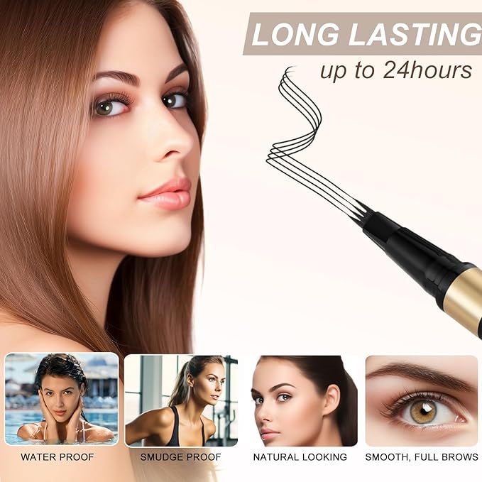 Microblading Eyebrow Pen Kit - Waterproof Brow Makeup Set with Eyebrow Pencil, Eyebrow Gel Clear, Eyeliner, Dual-ended Eyebrow Brush, Natural Looking Brows with Long-Lasting All-Day Hold - Black