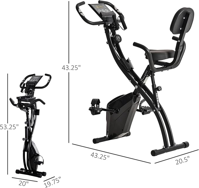 Soozier Folding Exercise Bike, 3-in-1 Recumbent Exercise Bike, Upright Workout Bike with Pulse Sensor, Arm Resistance Bands, Adjustable Seat, 8-Level Magnetic Resistance