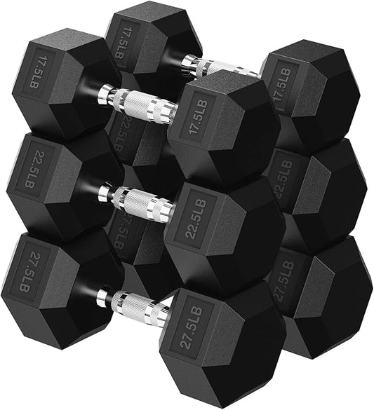 Hex Dumbbell 45-480 lb Set, Rubber Encased Exercise & Fitness Dumbbells for Home Gym, Hand Weights for Strength Training