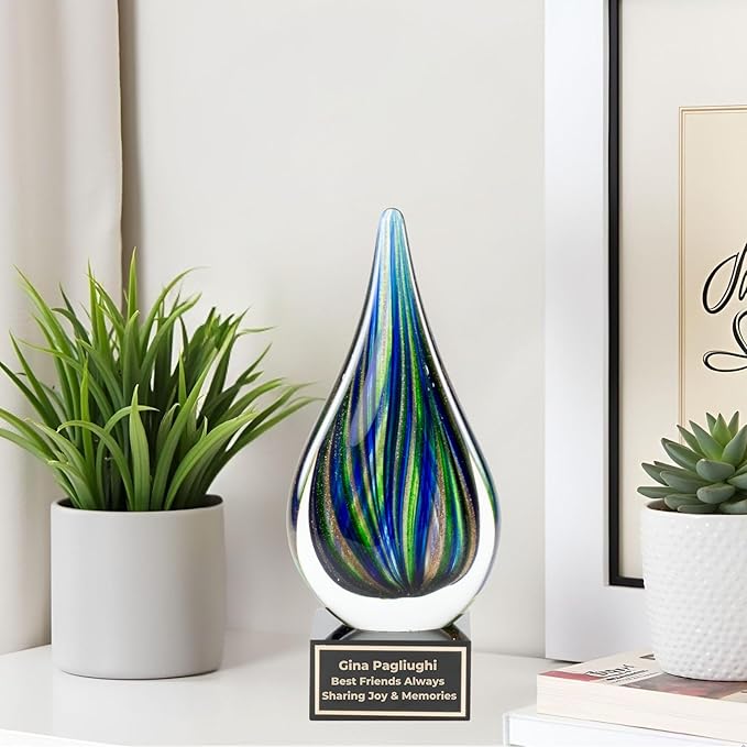 Hand-Blown Art Glass Award – Custom Engraved Elegant Award for Corporate, Sports Retirement Volunteer Recognition Leadership Personal Milestones Employee Gifts