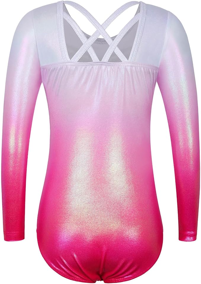 BAOHULU Gymnastics Leotards for Girls Long Sleeve Sparkly Cute Pattern Dance Outfit with Matching Shorts Set