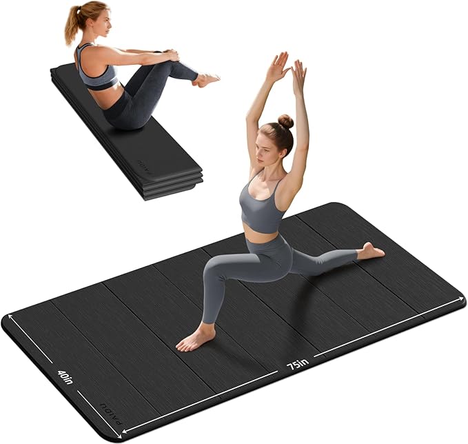 Foldable Yoga Mat thick- 2/5" (10MM) TPE Non-Slip Design, Quick Fold，Easy Storage, 75x40 Extra Long/Wide for Indoor Yoga, Pilates and Outdoor Travel Workouts
