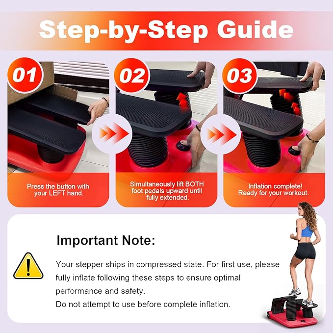 Air Compression Resistance Stepper – Adjustable Mini Stair Climber for Home Cardio Workout, Portable Stepper Machine with LCD Display, 5-Level Adjustable Resistance, Non-Slip Pedals - Batt. not incl.