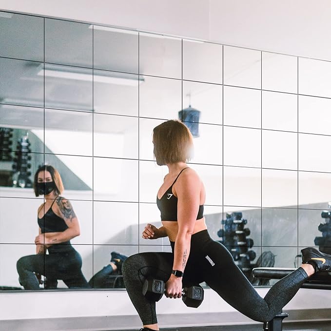 Home Gym Mirror Tiles for Wall, 12"x12"x4PCS Full Length Home Gym Workout Mirror for Garage, Bedroom, Living Room, Over The Door