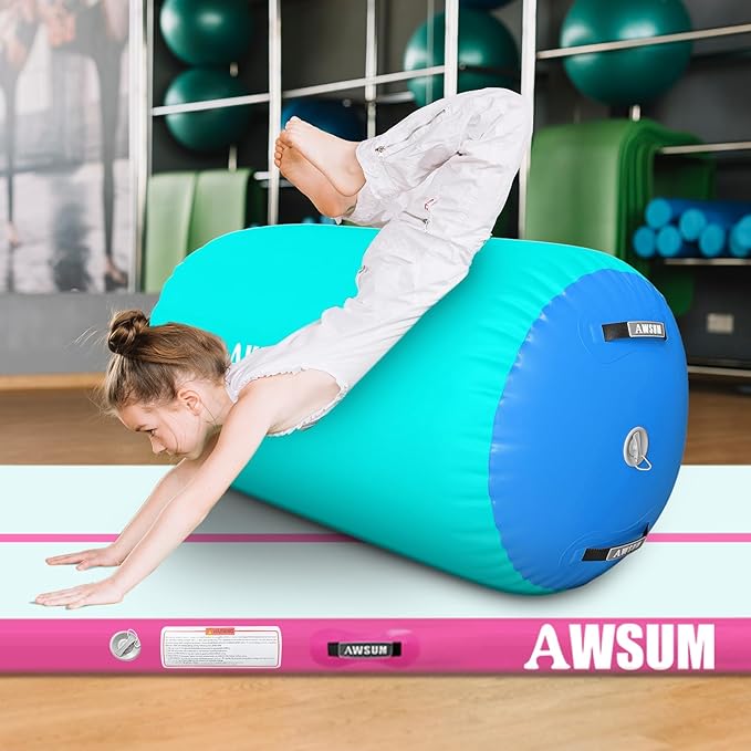 AWSUM Air Roller Gymnastics Barrel Inflatable Tumbling Mat Back Handspring Trainer for Octagon Mat Gym Home Gymnastics Equipment 1PCS，No Electric Pump