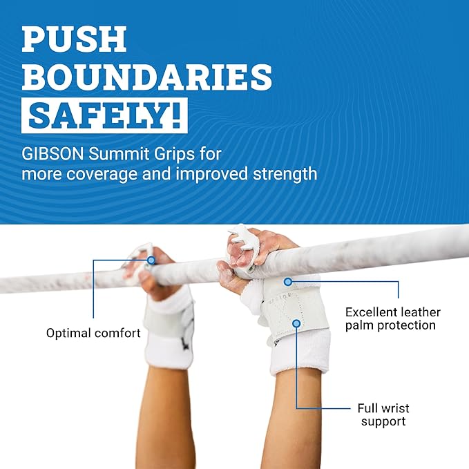 Gibson Athletic Summit High Bar Gymnastic Grips for Boys, Durable Leather Grip for Secure Grip, Hand Grips for Early Competitor Gymnasts, Gymnastics Grips for Boys - Made In USA