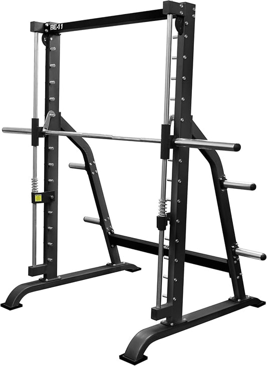Valor Fitness Smith Machine Multi-Function Power Rack - 500lb Squat Rack or Bench Press Station - 2" Plate Storage Pegs- Attached Sliding Knurled Barbell - Home Gym