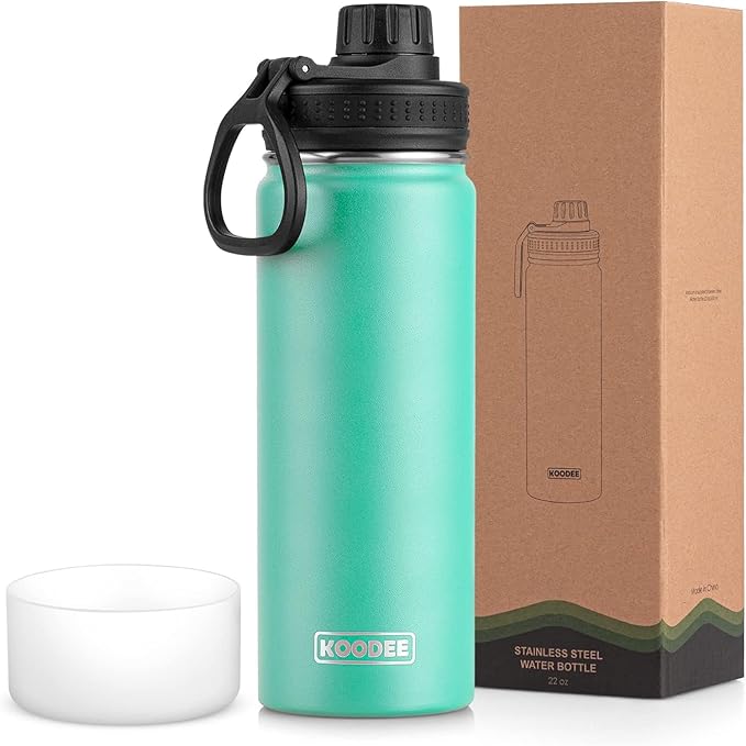 koodee 26 oz Water Bottle Stainless Steel Double Wall Vacuum Insulated Sports Bottle with Leakproof Spout Lid (Teal)