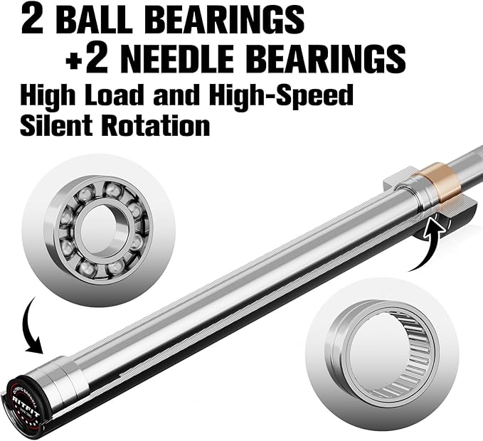 RITFIT 7FT Olympic Barbell for Strength and Weightlifting Training - 2 Inch Olympic Bar for Squat, Deadlift, Bench Press, Curl, Overhead Press - 600lbs/1000lbs/1200lbs Capacity