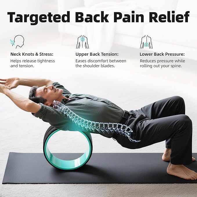 Back Roller Wheel for Back Pain – 4-Pack Yoga Wheel Set for Deep Tissue Massage, Stretching & Posture Support – EVA Foam Back Stretcher – Supports Up to 500lbs