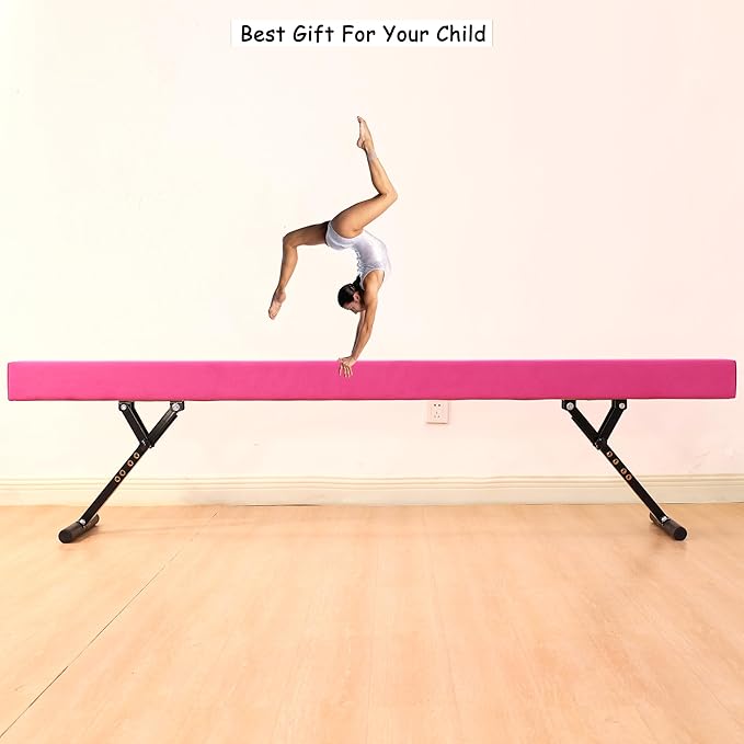 8 Ft Gymnastic Balance Beam with Adjustable Height From7 inch to 22 inch for Kids Children Home Practice, Adjustable Balance Beam with Leg, High and Low Floor Gymnatic Training Beam