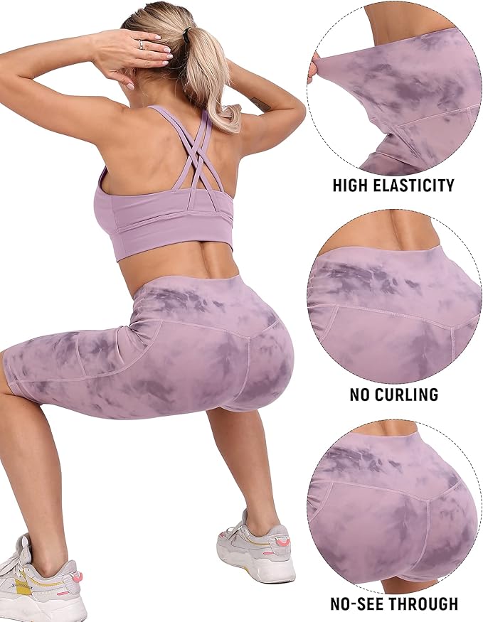 WHOUARE 4 Pack Biker Yoga Shorts with Pockets for Women,High Waisted Athletic Running Workout Gym Shorts Tummy Control