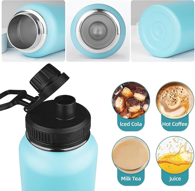 MEZMUT Insulated Water Bottle with Straw&2 Lids 32oz Metal Water Bottle Leakproof Travel Stainless Steel Water Bottles Reusable Double Wall Gym Sports Cup Flask for Camping Hiking, Blue