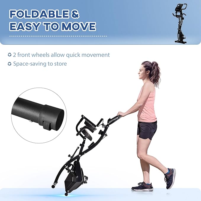 Soozier Folding Exercise Bike, 3-in-1 Recumbent Exercise Bike, Upright Workout Bike with Pulse Sensor, Arm Resistance Bands, Adjustable Seat, 8-Level Magnetic Resistance