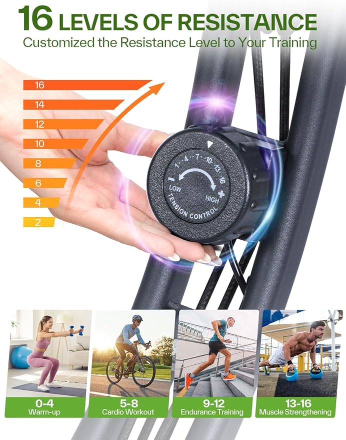 Foldable Exercise Bike Stationary Bike, Sportneer 4 in 1 Indoor Cycling Bike with 16 Level Magnetic Resistance Training Bike with Arm Resistance Band PVC Floor Mat Fitness Bike for Home Gym Workout