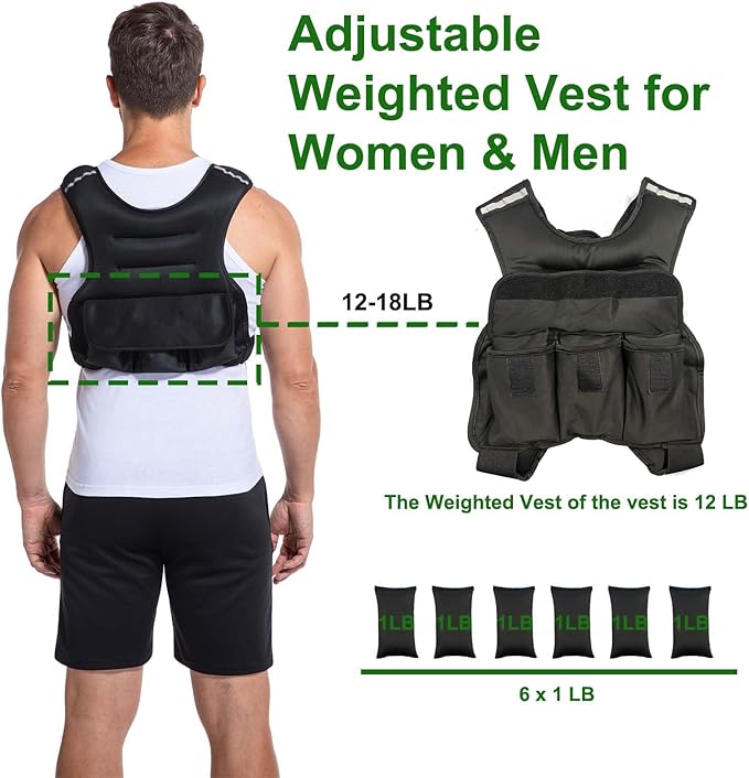 Adjustable Weighted Vest for Women and Men, DecRose 6-10lb/12-18lb Rucking Vest with 6 Ironsand Weights, Body Weight Vest for Home Workouts, Running, Walking and Strength Training