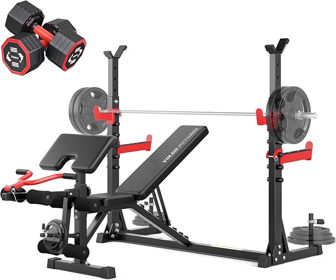 YOLEO 1980LBS Adjustable Weight Bench Set, 47.44" Wide Grip, Workout Bench with Squat Rack, Leg Extension, Preacher Curl, Bench Press with Safety Bar Catches, Weight Benches for Home Gym