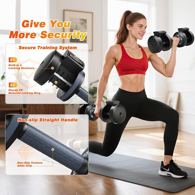 XDDIAS Adjustable Dumbbell Set of 2, 25/55/80LB Dumbbell Set-Fast Adjust Weights Set, 5/10/16 in 1 Free Weights Dumbbells Set with Anti-Slip Metal Handle, Compact Size for Men/Women Home Gym Equipment