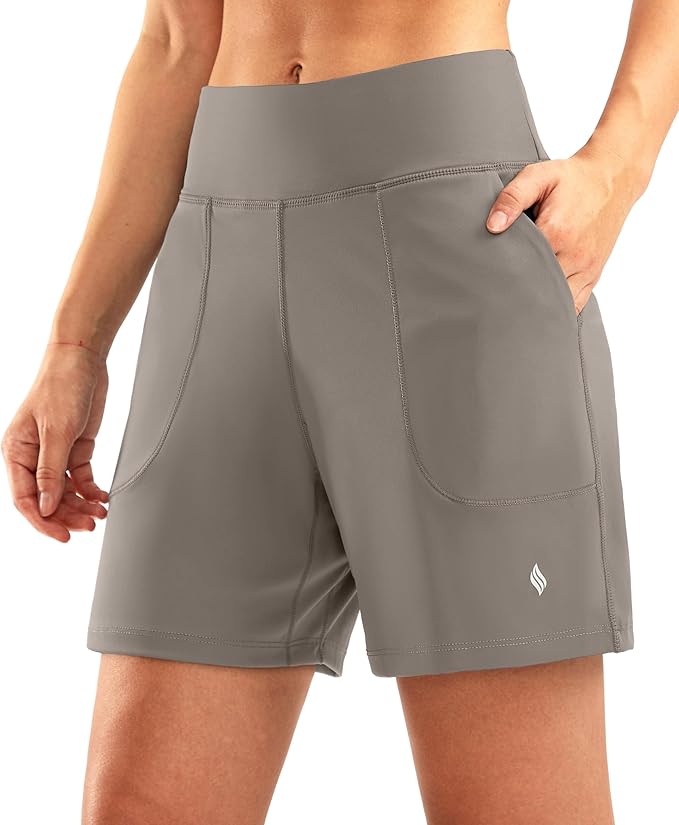 SANTINY Women's 6'' Athletic Long Shorts with 4 Pockets High Waisted Bermuda Shorts for Women Walking Running Casual