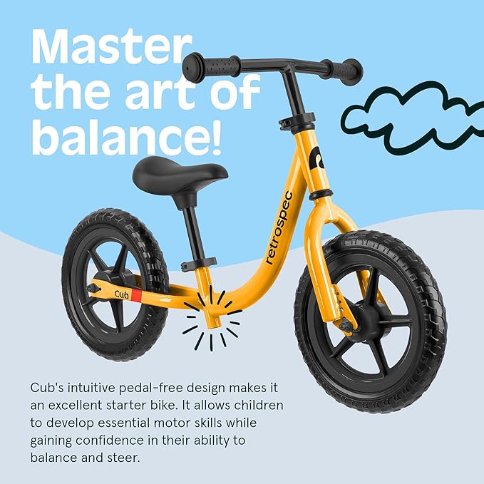 Retrospec Cub Toddler Balance Bike for Ages 18 Months - 3 Years - 12in No-Pedal Beginner Bicycle with Adjustable Seat, Puncture-Proof Tires & Safe Low Frame Design
