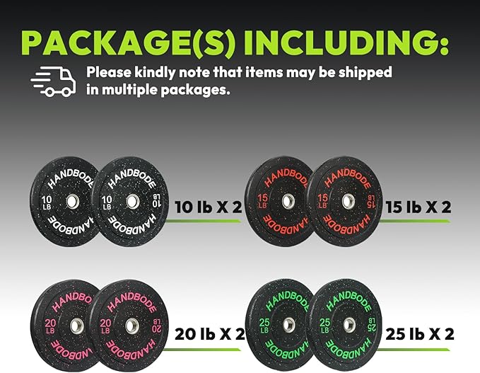 2-Inch Weight Plates High Bounce, Olympic Bumper Plate Set 45/100/160/190/260/300lb, Colored Weight Plates Set for Home Gym, Barbell Weights Rubber Strength Training Plate for Weight Lifting