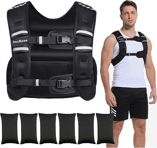 Adjustable Weighted Vest for Women and Men, DecRose 6-10lb/12-18lb Rucking Vest with 6 Ironsand Weights, Body Weight Vest for Home Workouts, Running, Walking and Strength Training