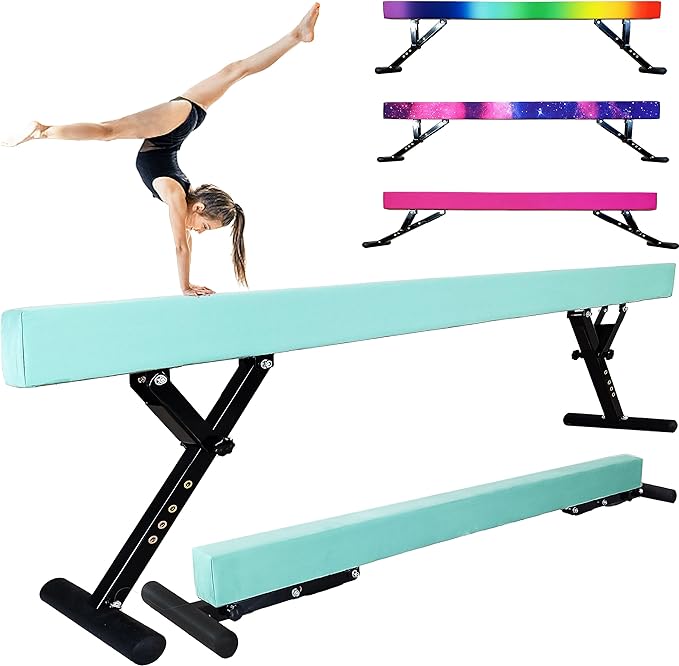 Adjustable Balance Beam for Kids, 8FT Gymnastics Beam with Anti-Slip Legs, High and Low Floor Beam for All Gymnastics Levels, Professional Gymnastic Equipment for Home, Gym Center