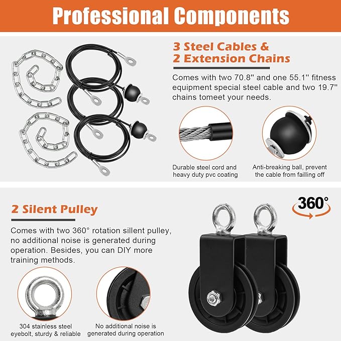 SERTT Home Gym Pulley System - Tricep Workout, Lat Pulldown, Biceps Curl, Triceps, Shoulders, Back, Forearm, Weight Cable for Squat Rack, Garage