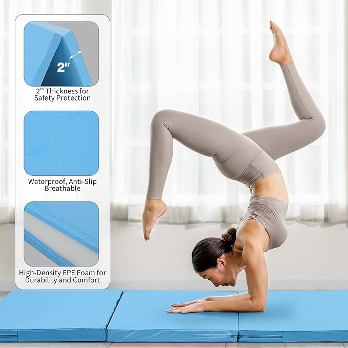 Outdoor Basic 6'x3'x2" Gymnastics Tumbling Mats Folding Panel Thick Gym Exercise Mat for Home