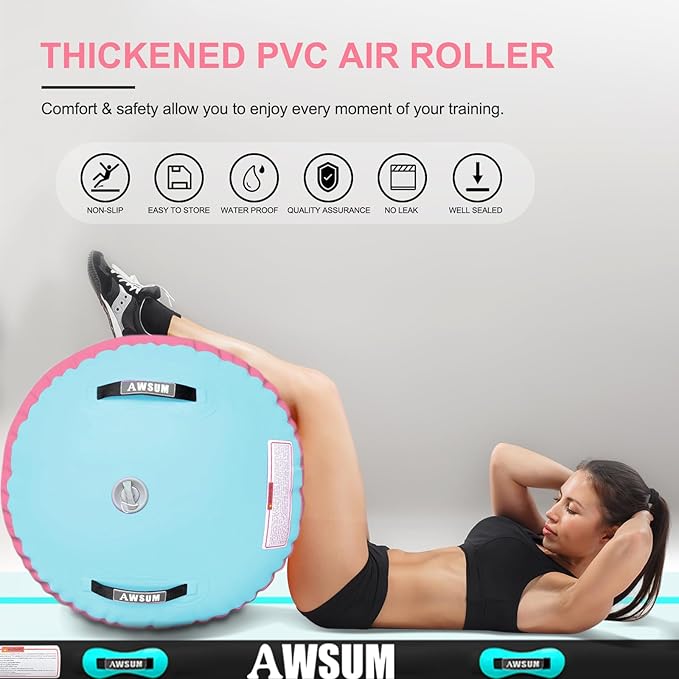 AWSUM Air Roller Gymnastics Barrel Inflatable Tumbling Mat Back Handspring Trainer for Octagon Mat Gym Home Gymnastics Equipment 1PCS，No Electric Pump