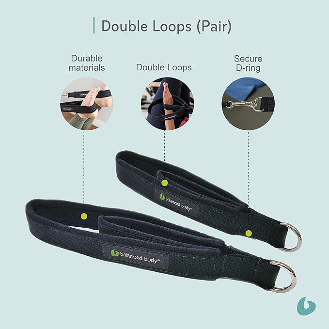 Balanced Body Double Loops, Foot and Hand Straps, Accessories for Pilates Equipment, Workout Equipment for Home Gym or Studio Use, 1 Pair