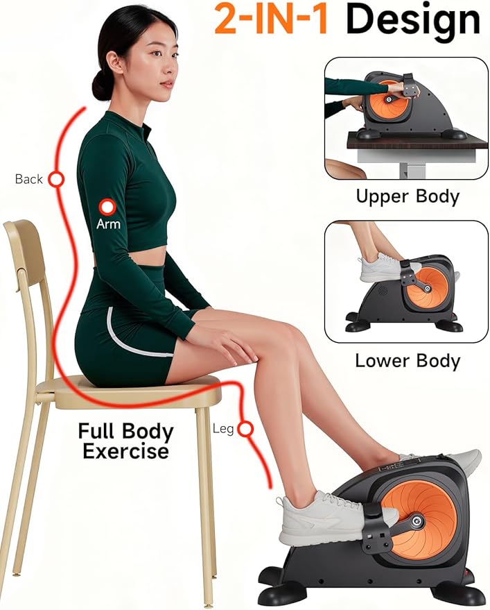 Under Desk Exercise Bike, Mini Exercise Bike Electric Pedal Exerciser for Seniors & Leg/Arm Fitness,12 Adjustable Speeds & LCD Display, Foot Exerciser for Physical Therapy, Exercise Bike for Seniors