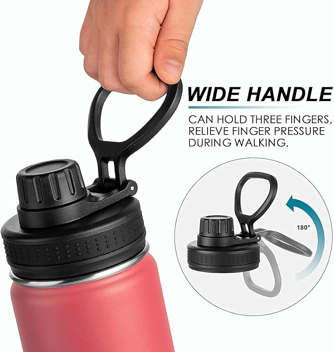 koodee 12 oz Water Bottle for School Stainless Steel Double Wall Vacuum Insulated Wide Mouth Flask with Leakproof Spout Lid (Flamingo Pink)