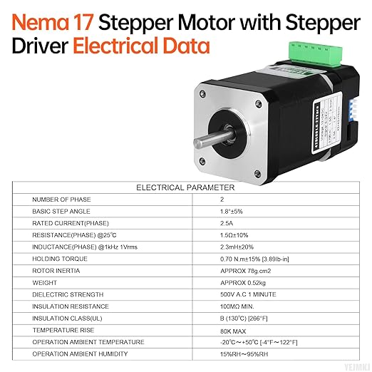 Nema 17 Stepper Motor with Integrated Stepper Driver 1.8‌°‌ 2 Phase High Torque 0.7Nm(99.13oz·in) Bipolar 2.5A 1.5Ω 76mm 42 Stepper Motor with Controller for 3D Printer DIY Robot CNC Machine
