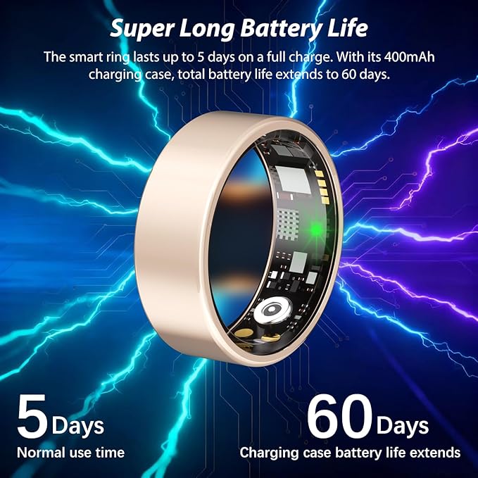 Smart Ring for Women Men Fitness Ring with Heart Rate, Blood Oxygen, Blood Pressure, sleep tracker, Step tracker, IP68 Waterproof health ring for iOS & Android, No Subscription Fee (Rose Gold, 6#)