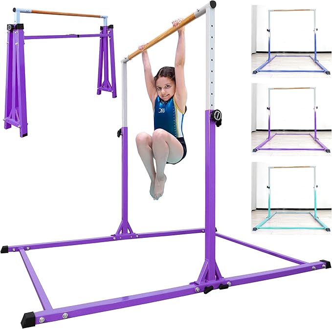 Foldable Gymnastic Bar for Kids Ages 3-20,5FT/6FT Horizontal Bar Base Length,Height Adjustable Kids Training Bar for Gymnastics,Gymnastics Equipment for Home Clubs