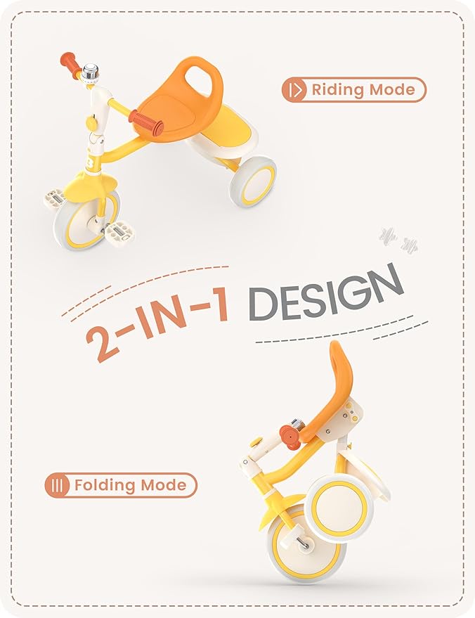besrey Toddler Tricycle with Bell, Kids Tricycle Age 18 Months to 5 Years, Kids Trike, Toddler Bike for 1.5-5 Year Olds, Baby Trike, Gifts & Toys for Boys & Girls, Yellow