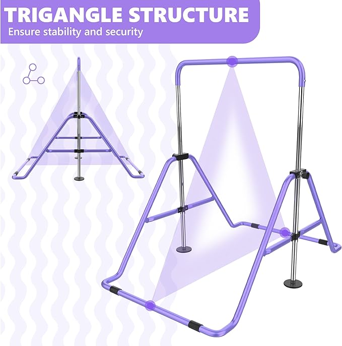 HYD-Parts Gymnastics Bar with Mat, Foldable Gymnastics Horizontal Bar Height Adjustable, Gymnastics Equipment for Kids 3-12 Ages, Children's Gifts