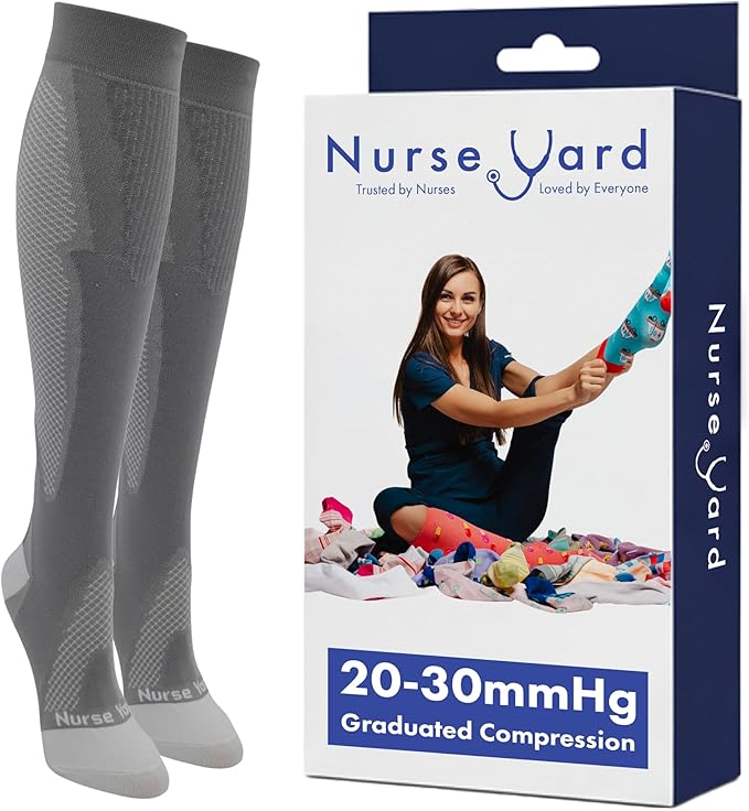 Nurse Yard Compression Socks for Nurses - Women & Men - 20-30mmHg Graduated Compression, Zero-Toe Compression, For Medical Staff, Nursing, Athletic Support Such As Running, Cycling, Hiking - 1 Pair