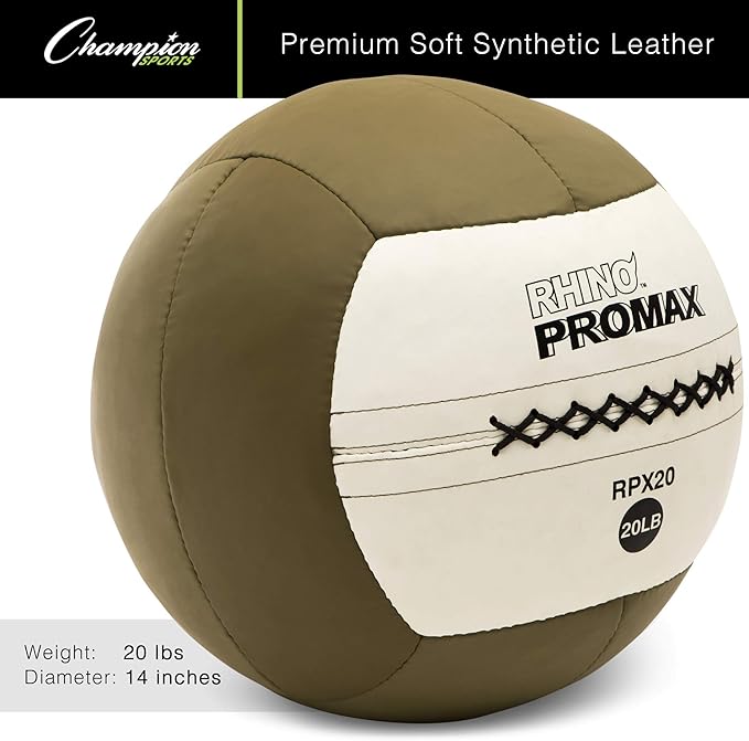 Champion Sports Rhino Slam Ball, 4-30 lb. Non-Slip Grip, Weightlifting, Crossfit, Home Gym, Fitness, 14" Diameter Balls, Optional Storage Rack/Tree Sold Separately