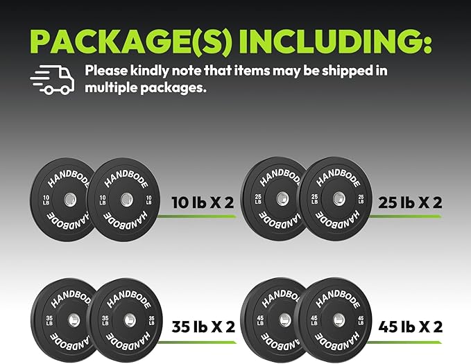 2-Inch Weight Plates High Bounce, Olympic Bumper Plate Set 45/100/160/190/260/300lb, Colored Weight Plates Set for Home Gym, Barbell Weights Rubber Strength Training Plate for Weight Lifting