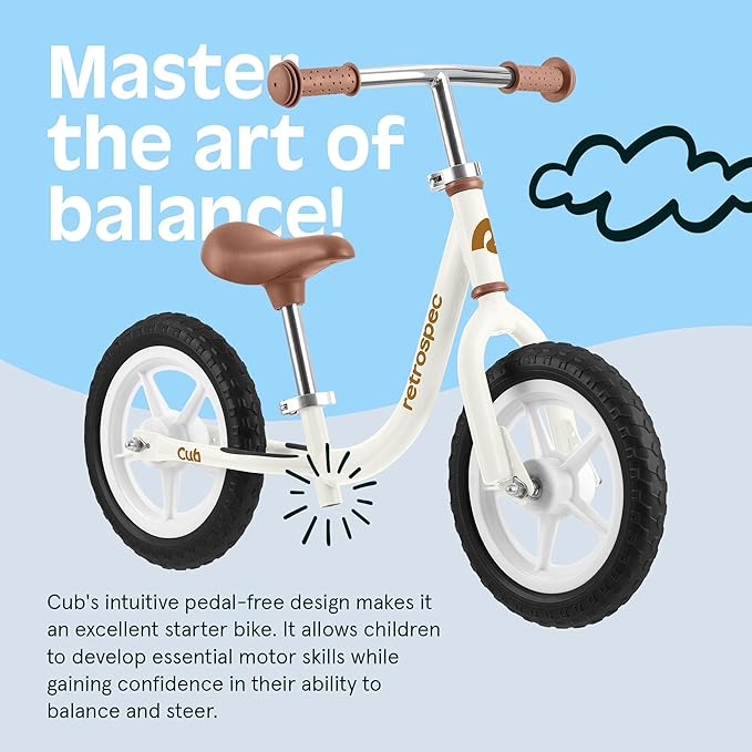 Retrospec Cub Toddler Balance Bike for Ages 18 Months - 3 Years - 12in No-Pedal Beginner Bicycle with Adjustable Seat, Puncture-Proof Tires & Safe Low Frame Design