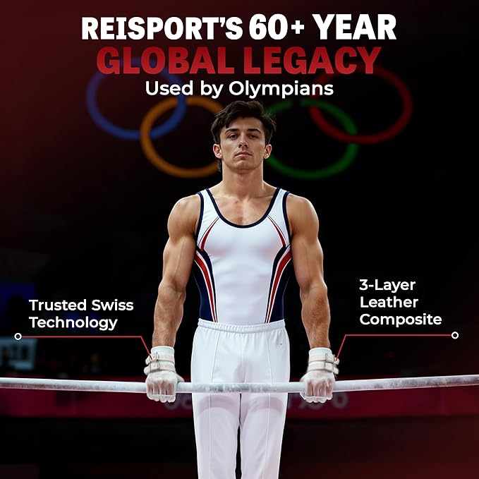 Reisport Protec High Bar Gymnastics Grips for Men - Triple Strength Leather Hand Grips for Gymnastics Bars - Gymnastics Equipment & Accessories for Advanced Gymnasts