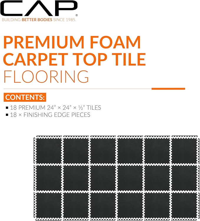 CAP Barbell Interlocking EVA Foam Carpet Puzzle Mat Floor Tiles - 24" x 24" x 1/2" | Multiple Color Options