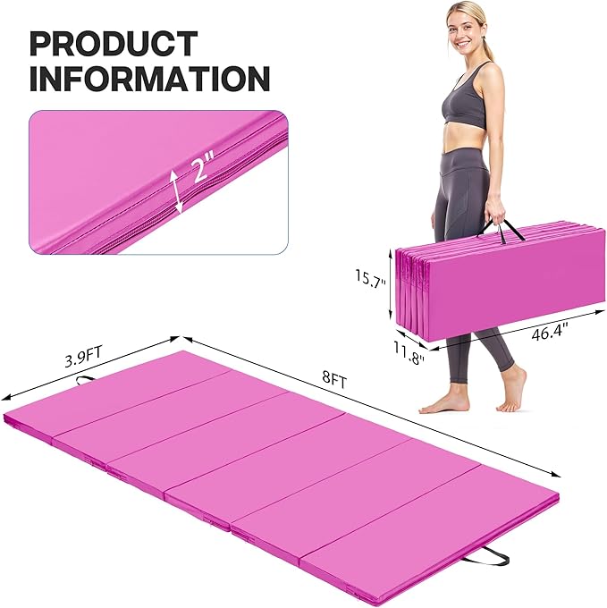 Outdoor Basic 6'x3'x2" Gymnastics Tumbling Mats Folding Panel Thick Gym Exercise Mat for Home