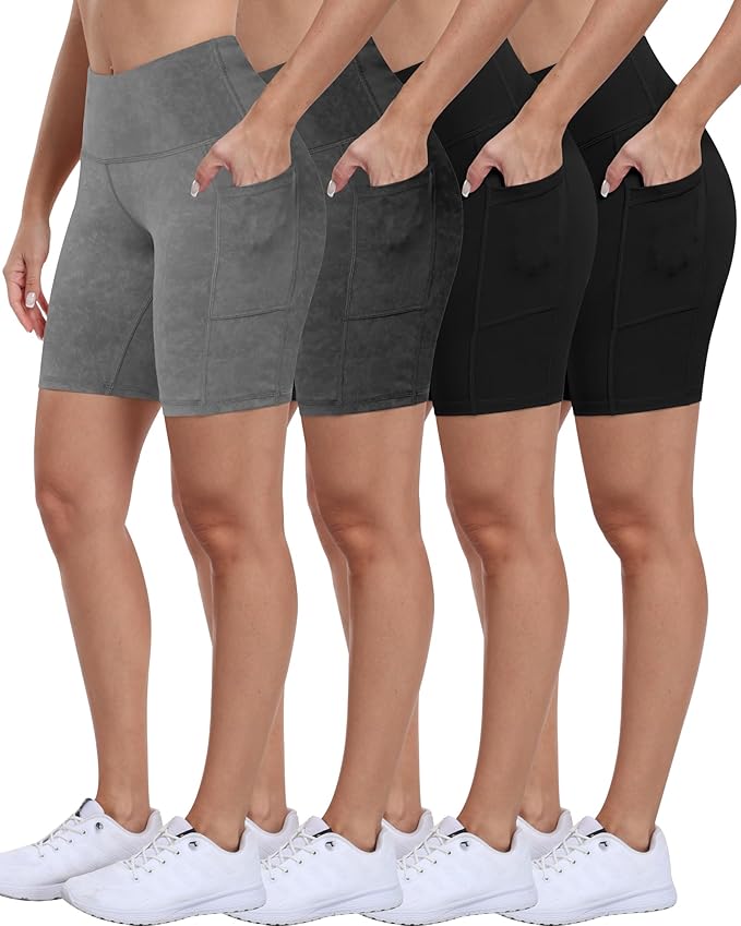 ATHVOTAR Biker Shorts Women with Pockets - 3"/5"/8" High Waisted Workout Spandex Tummy Control Gym Running Yoga Shorts
