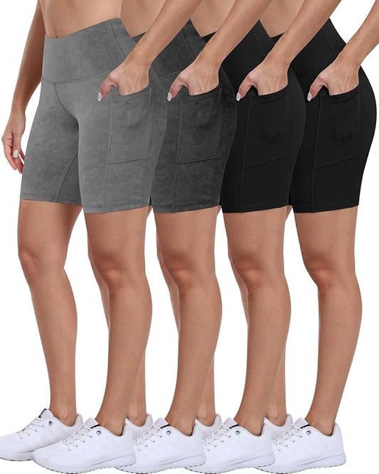 ATHVOTAR Biker Shorts Women with Pockets - 3"/5"/8" High Waisted Workout Spandex Tummy Control Gym Running Yoga Shorts