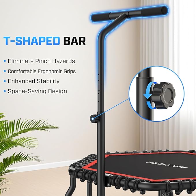 ANCHEER Trampoline, 50'' Rebounder Trampoline for Adult with Bar, Indoor Outdoor Mini Trampoline, 550LBS Fitness Trampoline with Bungee, Jumping Cardio Equipment, Exercise Trampoline at Home Gym