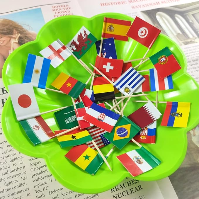 JBCD 2022 World Cup Toothpick Flag Mini Small World Cup Top 32 Soccer Cupcake Topper Flags, 96 pcs