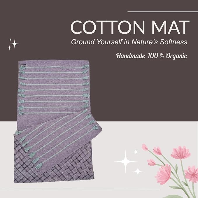 Indian Handmade100 % Organic Anti Skid Multi Colour Cotton Yoga Mat - Eco-Friendly Hand-Woven Rug - Non-Slip & Thick (24”x72”x5mm) for Hot yoga & Everyday Fitness at Home - Comfortable & Foldable Extra-Long Mat